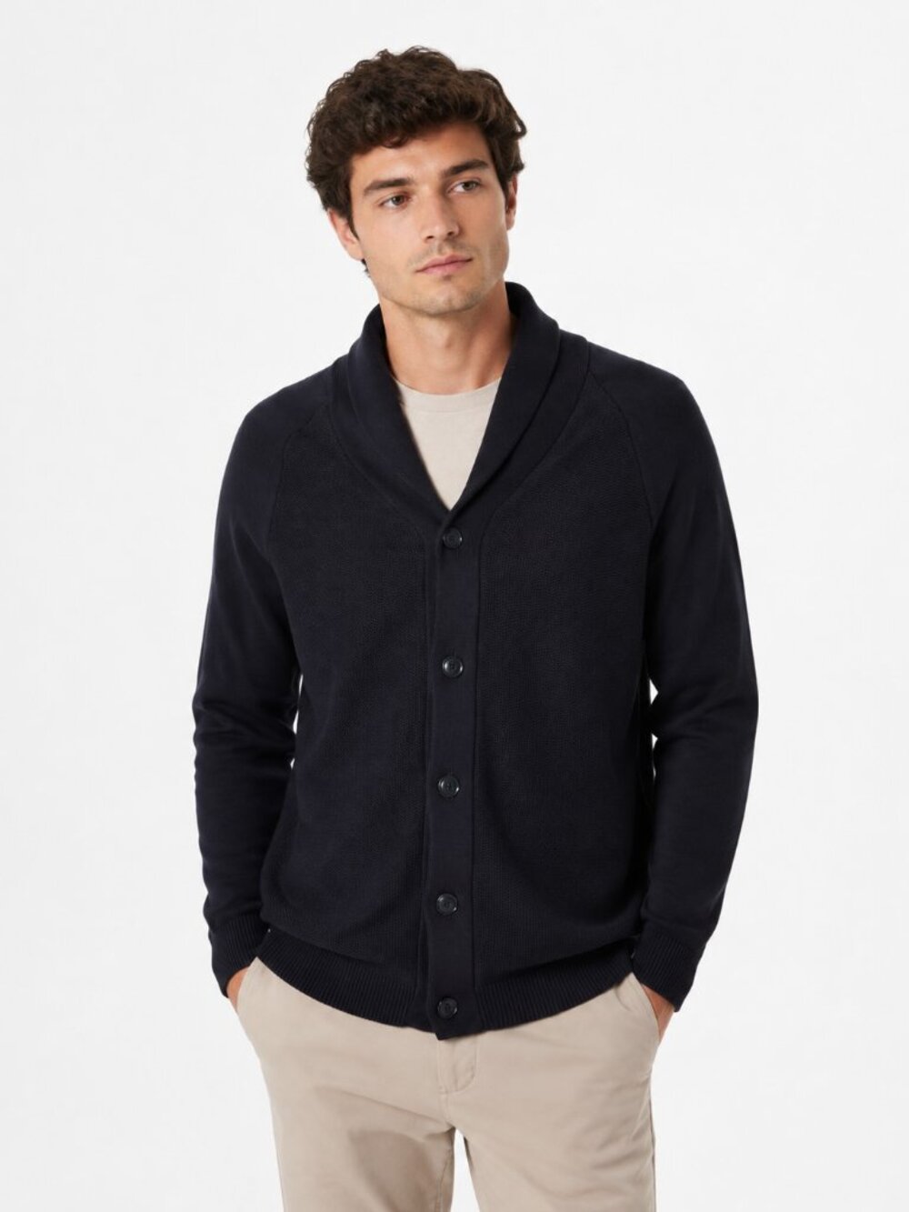 Selected Homme Mens XL Shawl Collar Cardigan Sweater Navy Blue Knitted